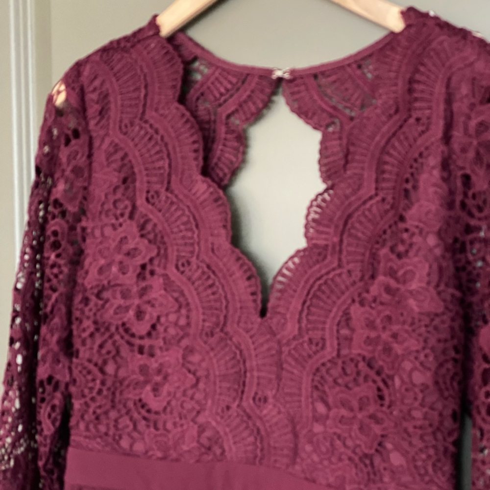 Lulu’s Burgundy Long Sleeve Lace Bridesmaid Dress